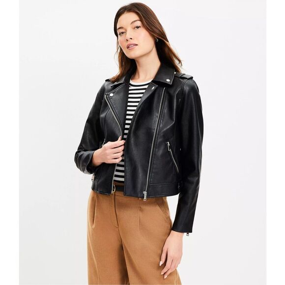 Loft $160 Pebbled Faux Leather Moto Jacket women's large NEW - Picture 1 of 4